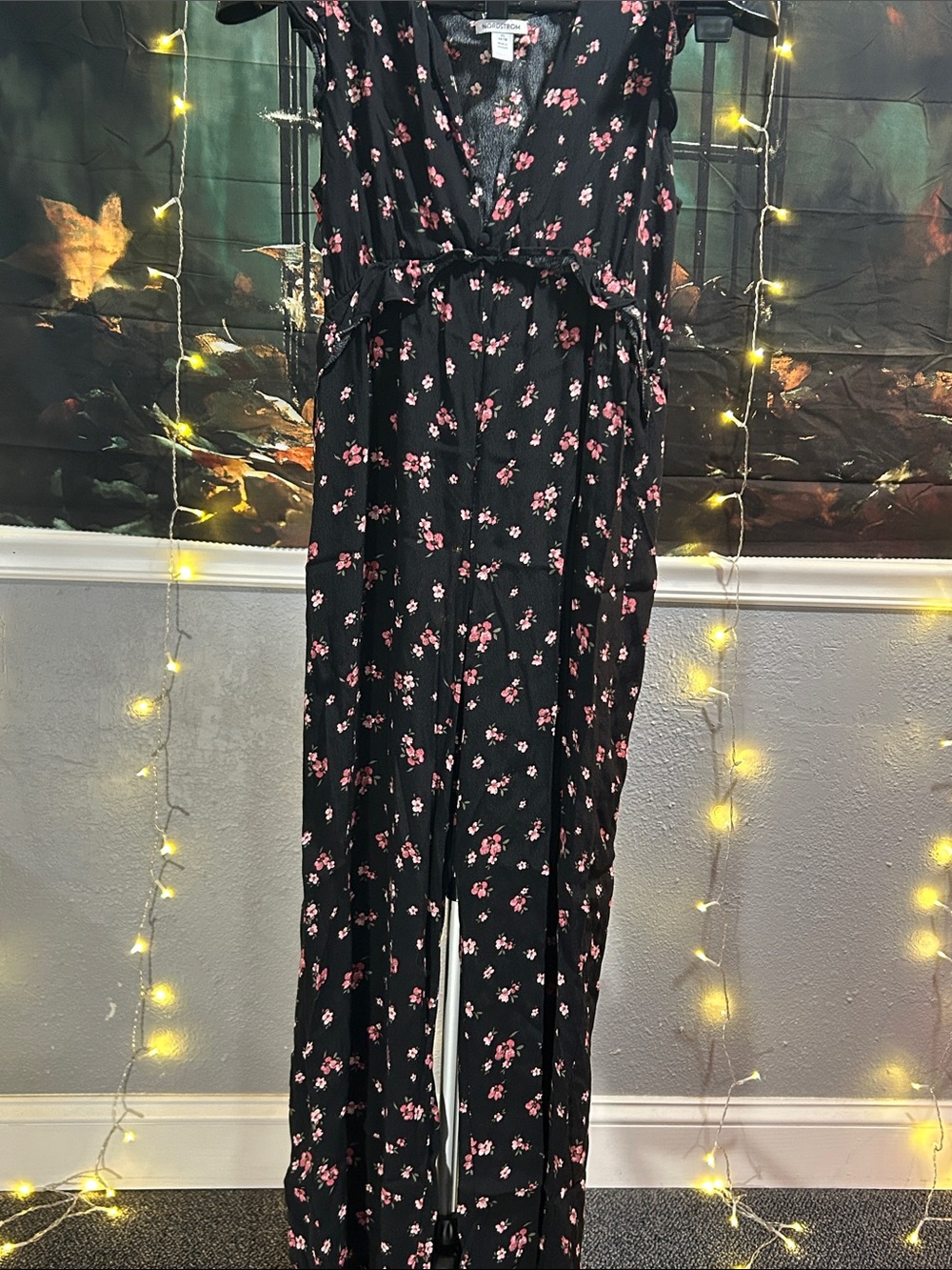 Nordstrom Black Jumpsuit with Pink Floral Print